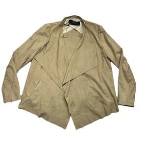 ZARA BASIC Jacket Blazer Womens Medium Faux Suede Open Front Draped Tan